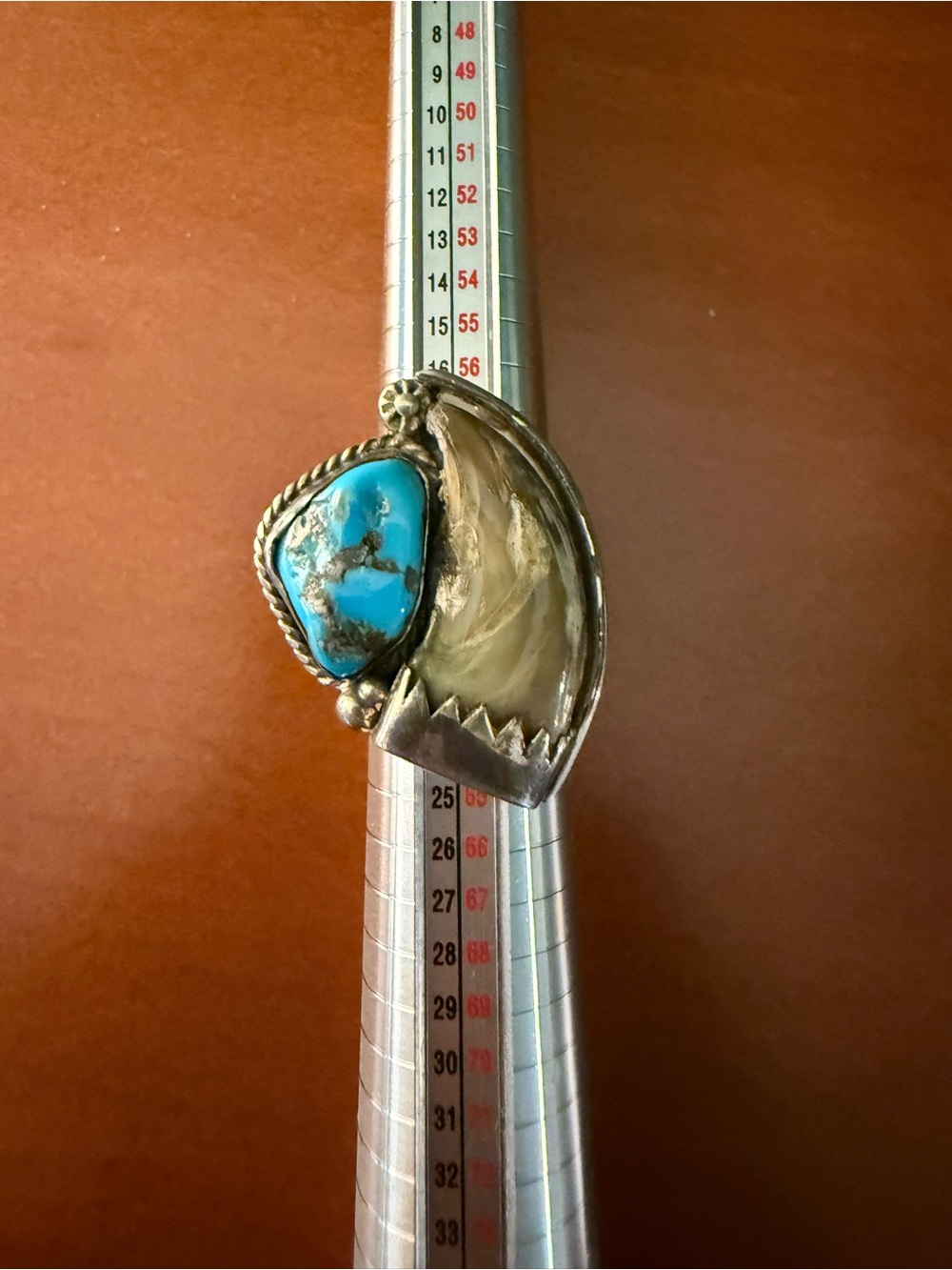 Navajo Turquoise and bear claw Artisan Statement Ring - Sterling Silver
